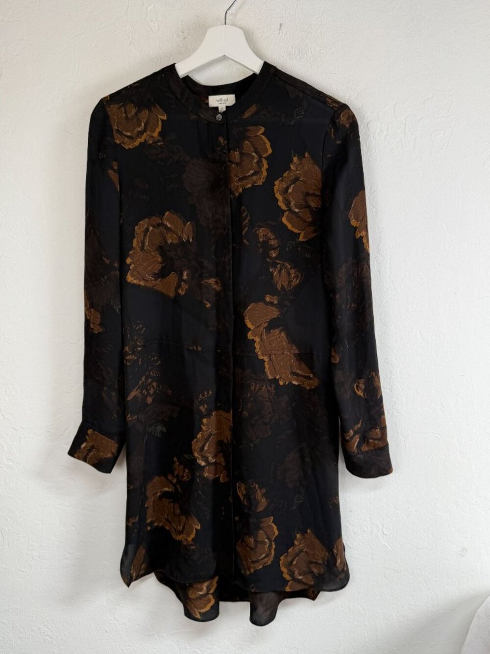 Wilfred Womens Black Bronze Floral Long-Sleeve Silk Shirt Dress XXS Lightweight